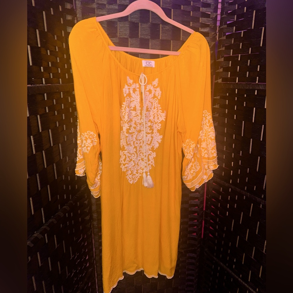 Chic Connection Yellow Embroidered Casual Dress - Gently Used